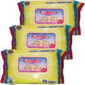 Set of 3 Giggles Baby Wipes Unscented 96's