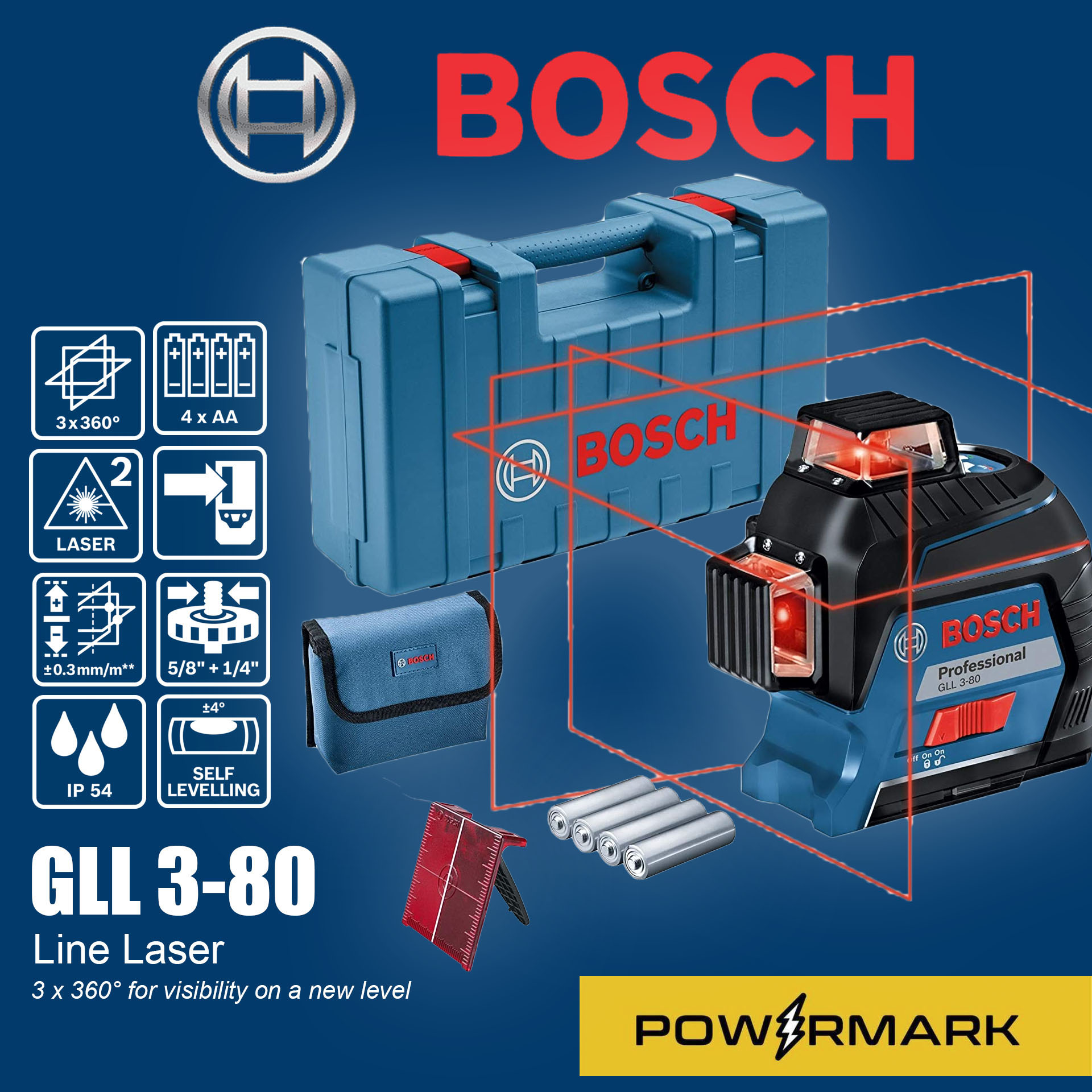 Niveau laser 3 lignes Rouge GLL 3-80 - 0601063S00 Bosch