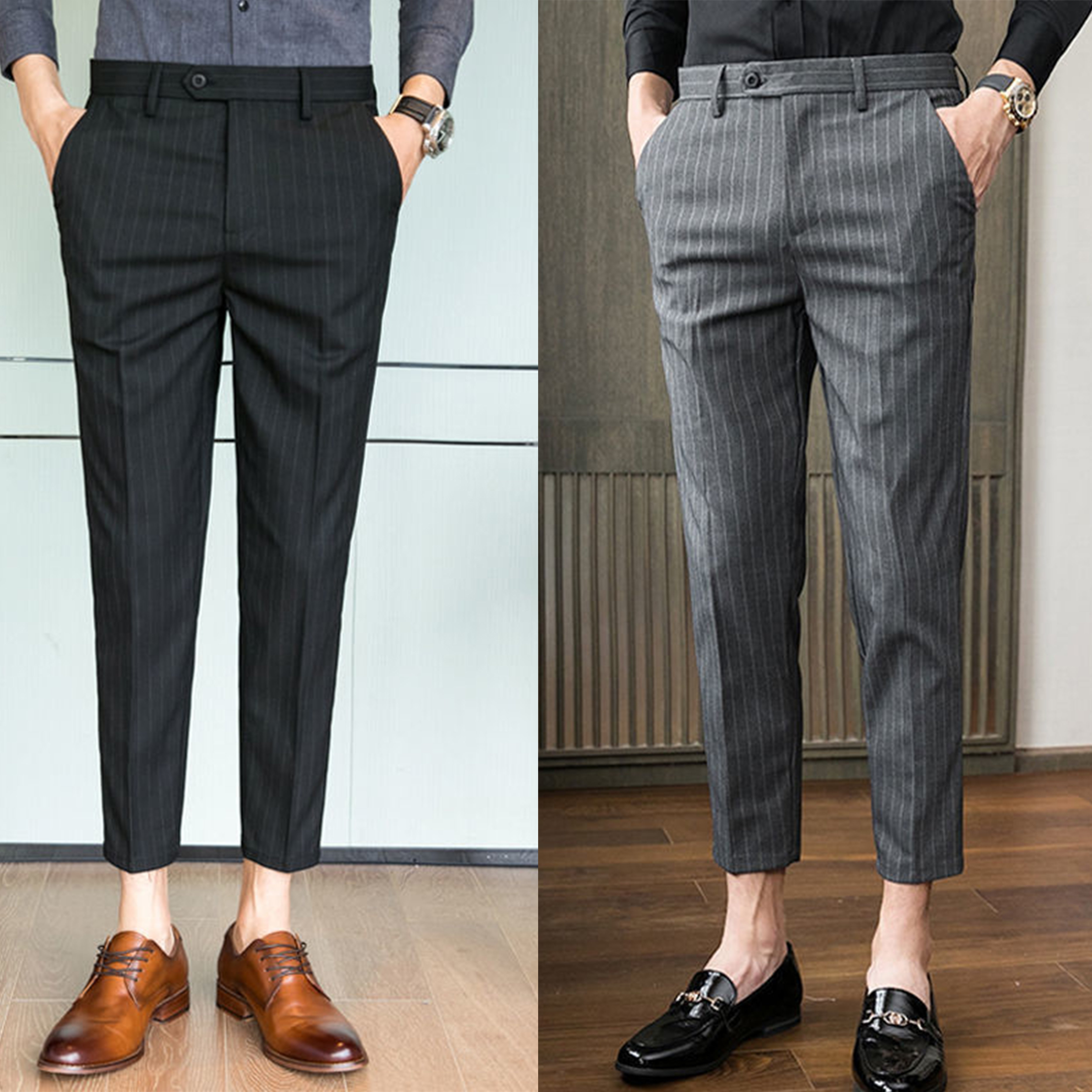 2023 Men High Waist Casual Dress Pant Men Belt Design Slim Trousers Formal  Office Social Wedding Party Dress Suit Pants 29-36 - Suit Pants - AliExpress