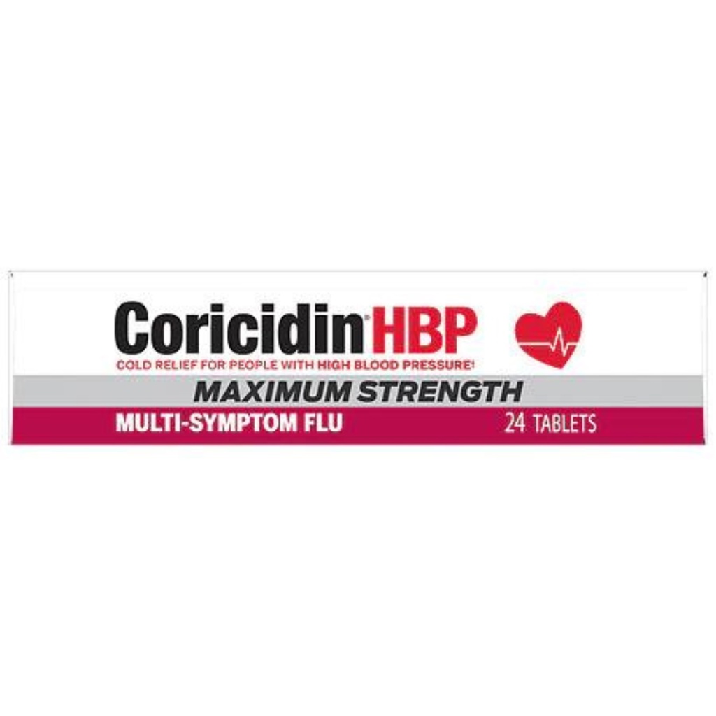 Coricidin Hbp Multi Symptom Flu Maximum Strength Tablets 24 Ct The Online Drugstore 7755