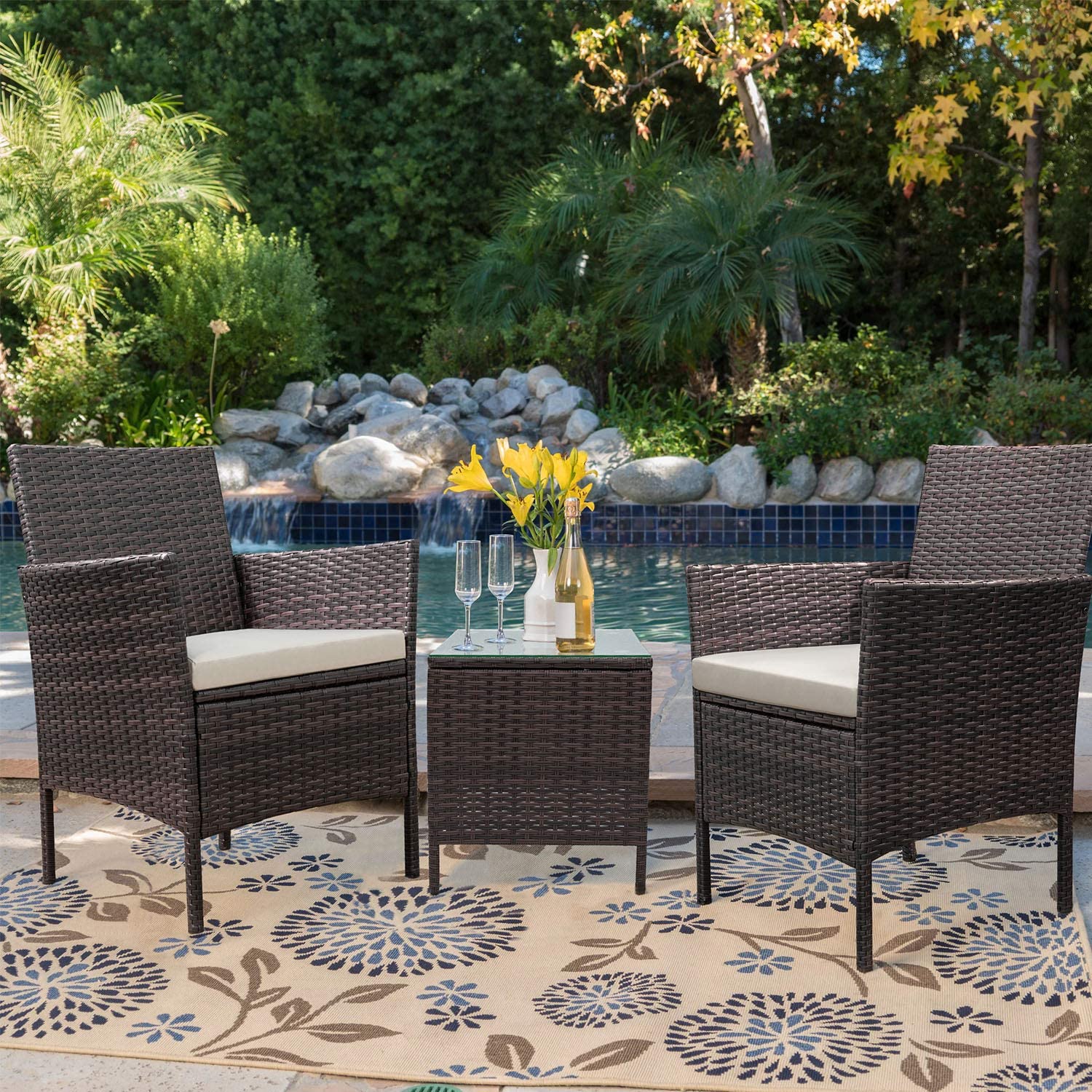 Deluse Patio Porch Furniture Sets Pieces PE Rattan Wicker Chairs
