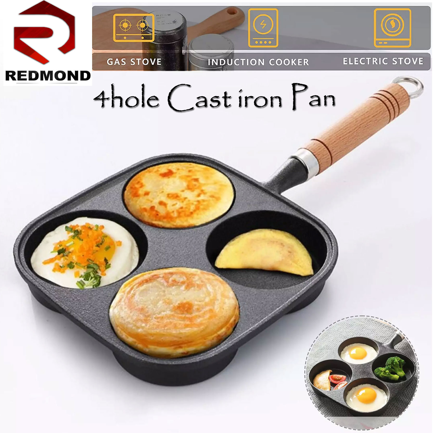 Redmond Cast Iron Omelet Pan Burger Eggs Ham PanCake Heavy Duty Frying