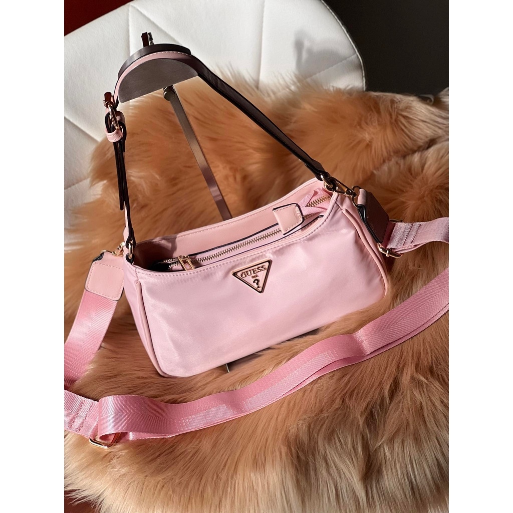 GUESS LITTLE BAY SHOULDER BAG with WIDE STRAP SLING in PINK COLOR