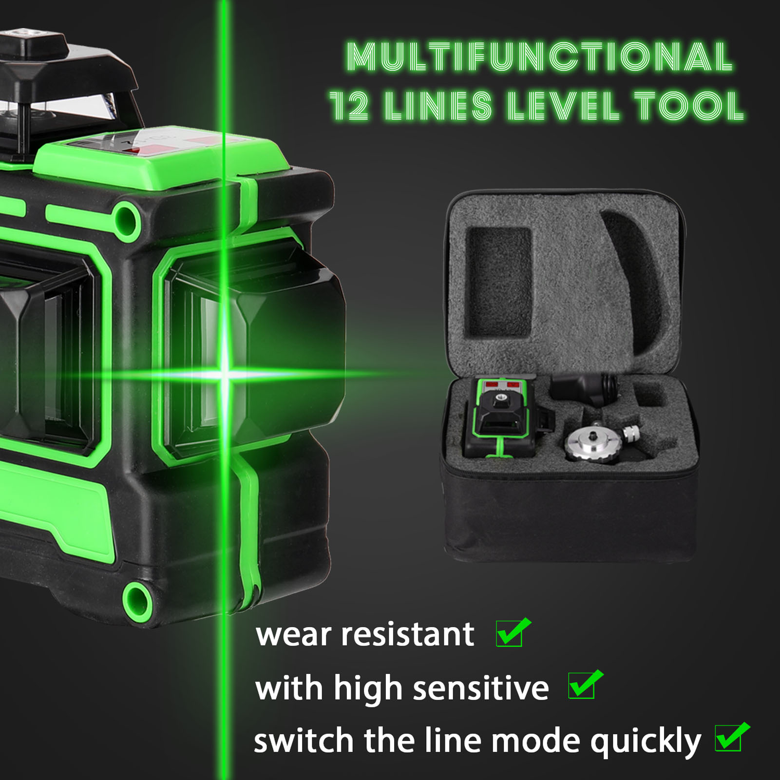 KKmoon Multifunctional 3D 12 Lines Laser Level Tool Vertical Horizontal Lines with Self-leveling Function