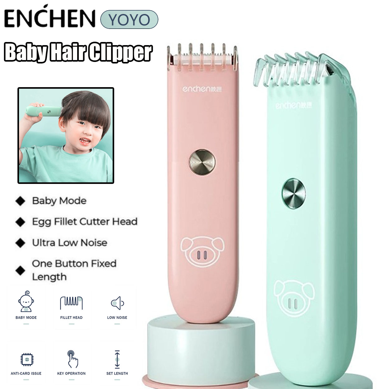 Enchen YoYo Hair Clipper for Baby Kids Ultra Quiet Rechargeable Ceramic ...