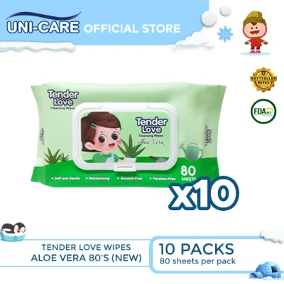 Tender Love New Aloe Vera Scent Cleansing Wipes 80's (Lady Aloe) Pack of 10