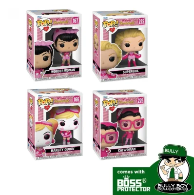 POP! With Purpose: BC Awareness - DC Comics Bombshells - Set Of 4 (Wonder Woman, Supergirl, Harley Quinn & Catwoman) With Boss Protector [Sold By Bully Boy Collectibles]