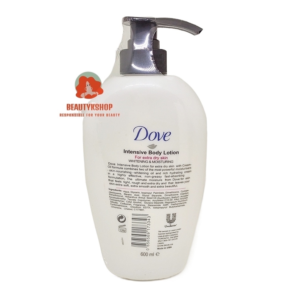 DOVE Intensive Body Lotion For Extra Dry Skin Whitening Moisturing Singapore Products 600ML