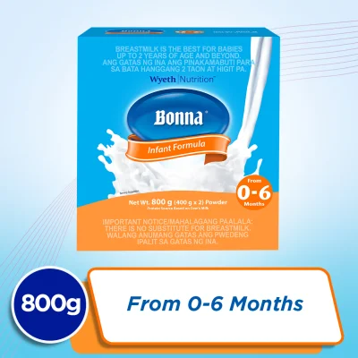 Wyeth® BONNA® Stage 1 Infant Formula for 0 to 6 months, Sachet in Box, 800g (400g x 2)