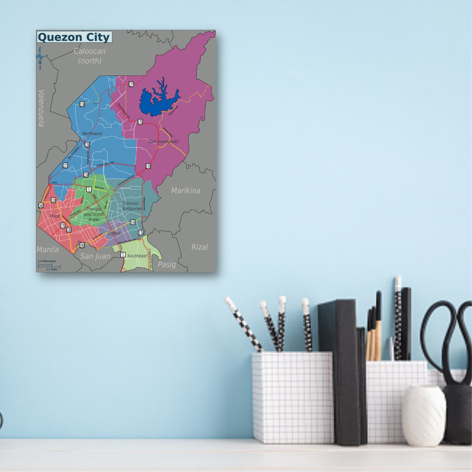 Laminated Quezon City Districts Map, Quezon City Districts Charts