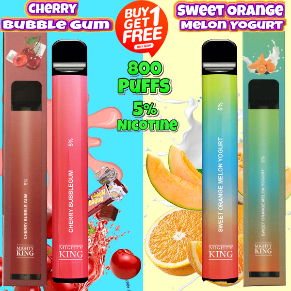 BUY 1 TAKE 1 LEGIT MIGHTY KING Puff Plus smoke vapers full set（800 Puffs) (CHERRY BUBBLE GUM