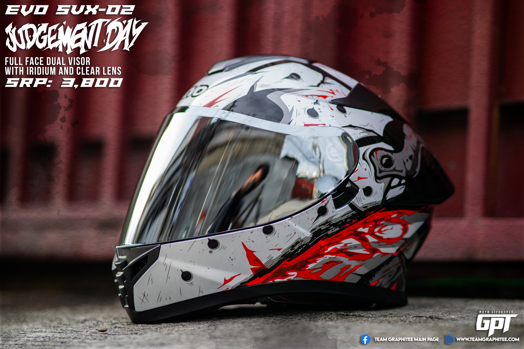 EVO SVX02 JUDGEMENT DAY RED FULL FACE DUAL VISOR WITH FREE CLEAR LENS