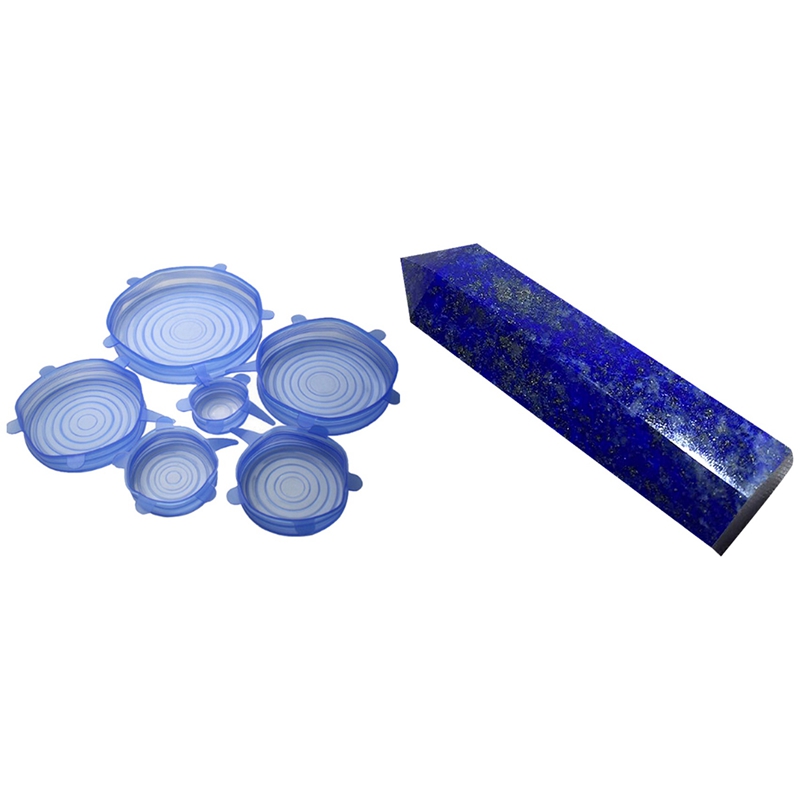 6Pcs ถุงเก็บอาหารซิลิโคน Wrap ชามไมโครเวฟซีลฝาครอบฝาปิดภาชนะแบบยืดได้ & 1 Pcs ธรรมชาติ Lapis Lazuli คริสตัลคอลัมน์