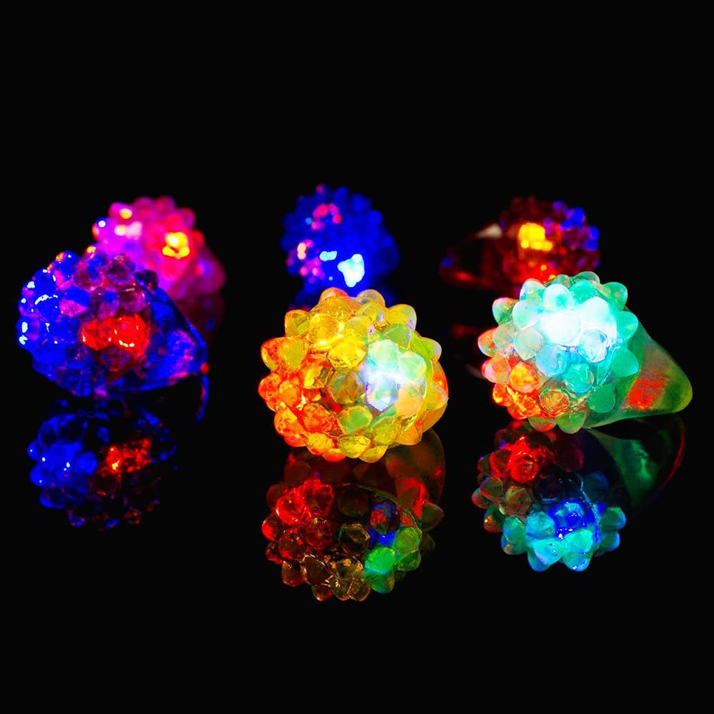 DSFCESA เด็กของเล่นสำหรับงานปาร์ตี้นิ้วมือของเล่นนิ้วมือที่มีสีสัน Bumpy แหวนวุ้นกระพริบหลอดไฟวงแหวนแหวนเรืองแสงของเล่น Light-Up