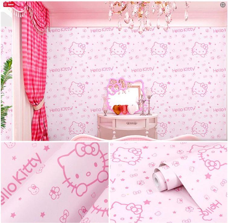 Cartoon Character New Design Wallpaper 45cmby10meters Self Adhesive Hello Kitty Wallpaper Waterproof Pvc With Glue Wall Stickers Renovation Background