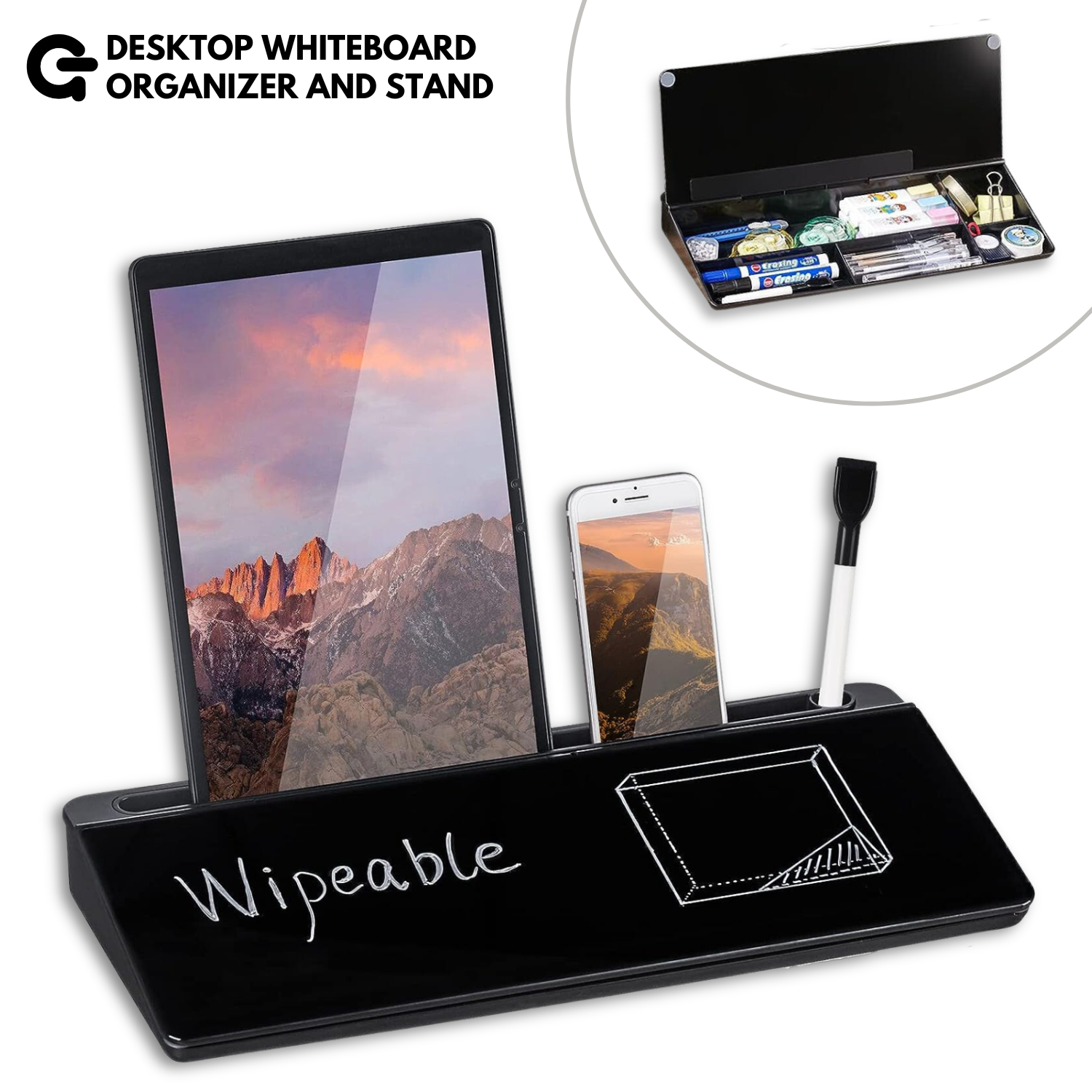 Desk Whiteboard Organizer, Desktop Whiteboard Organizer, Glass