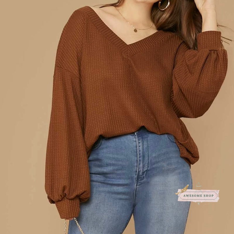 Plus Size Waffle Knit Drawstring Half Button Hooded Knit Top main image 1