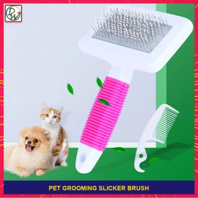 Slicker Brush Hair Grooming Slicker Comb Gilling Brush Quick Clean Tool Pet (White-Pink)
