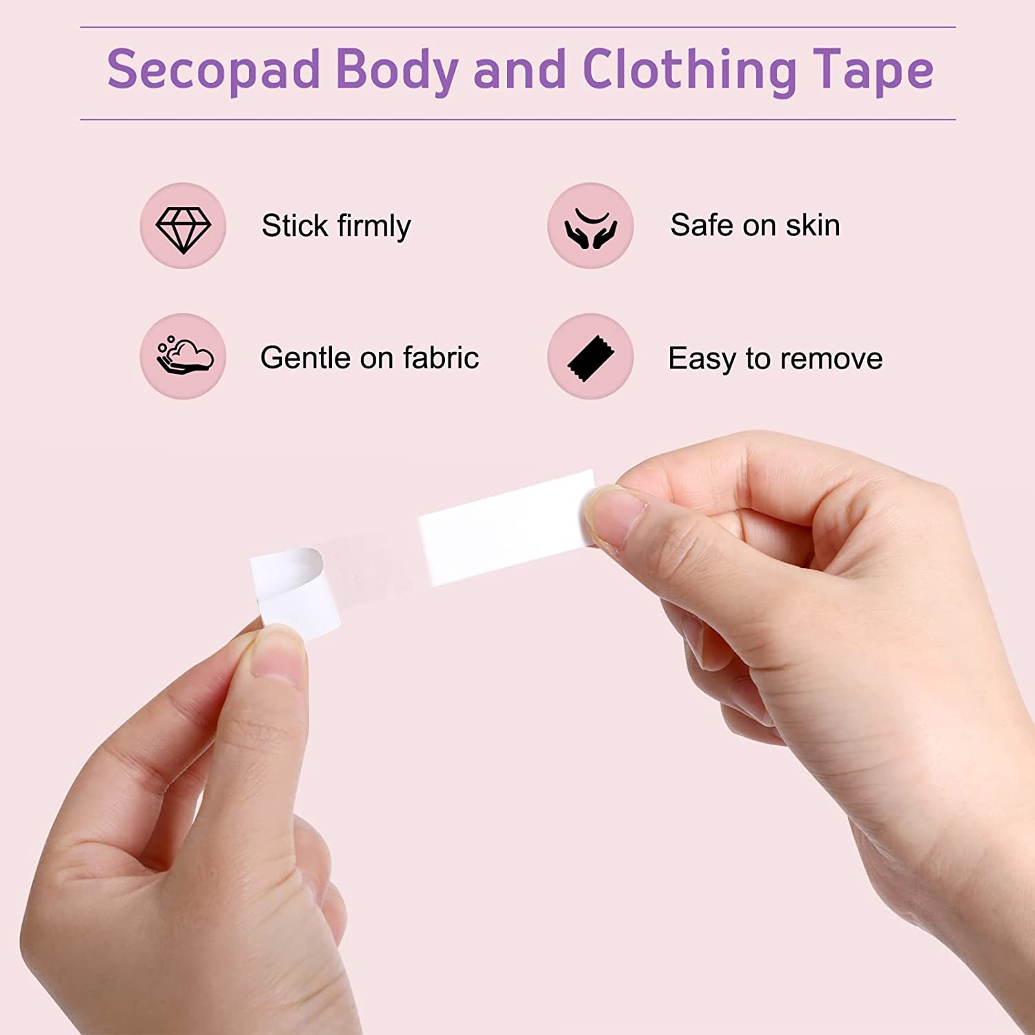 Secopad Double Sided Tape for Clothes, 60 Pack Fashion Fabric Tape for Skin, Strong Adhesive Body Tape for Women, Gentle Clear Dress Tape