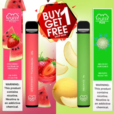 BUY 1 TAKE 1 Puff Plus Disposable Pod Device Electronic Cigarettes 5% Saltnic 800 Puffs (STRAW WATERMELON+MELON ICE)