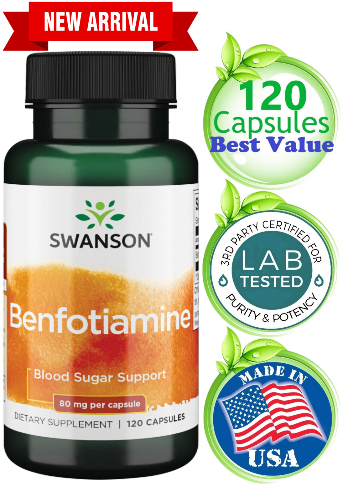 Benfotiamine 120 Caps Active Methylated B1 Vitamin Thiamine for Carb