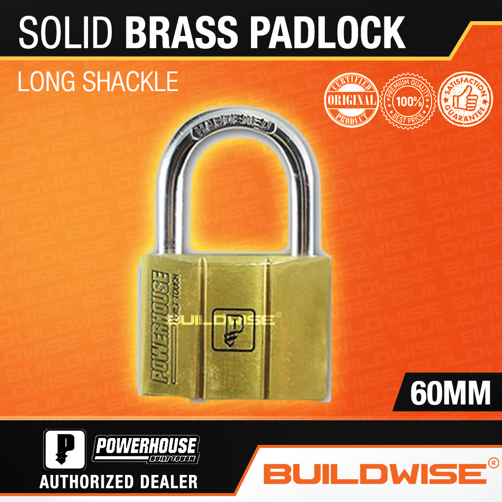 Powerhouse Solid Brass Padlock Long Shackle 40mm / 50mm / 60mm