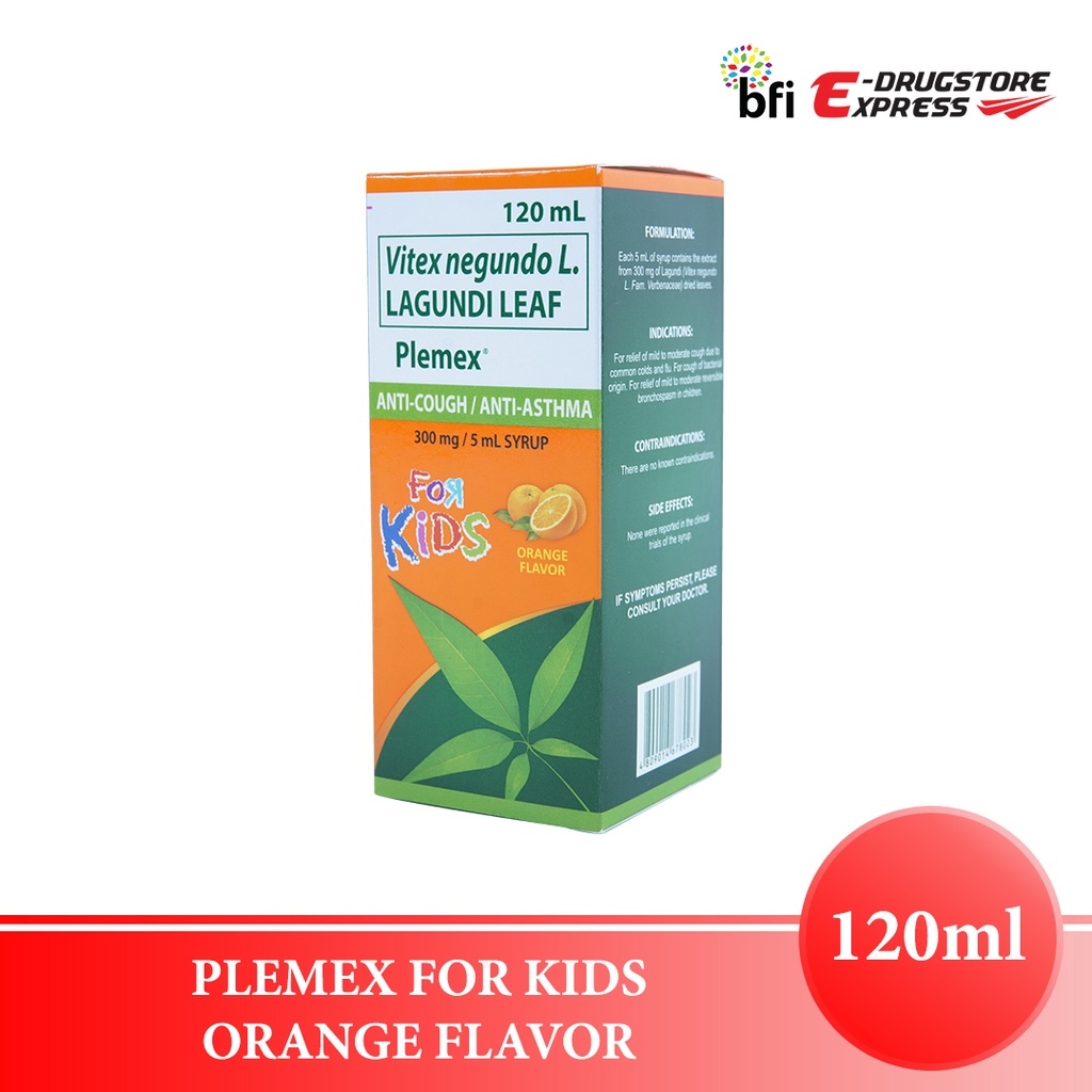Plemex for Kids Lagundi Syrup 120ml Orange Flavor [For Cough and