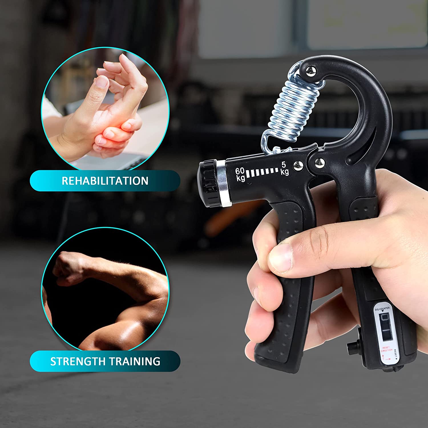 Adjustable Counting Grip Hand And Finger Trainer With Ergonomic