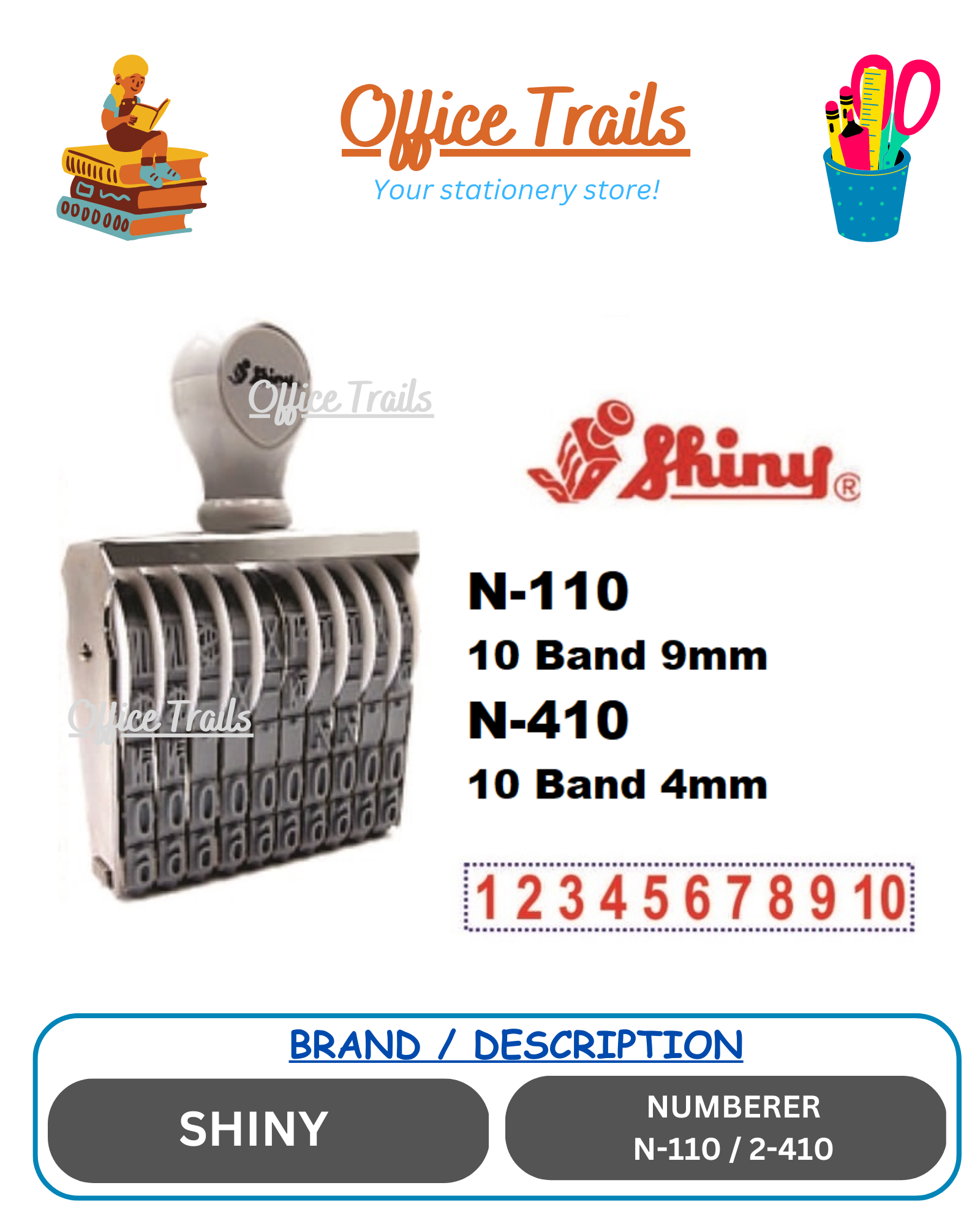 Shiny Number Stamp Size 3 - 10 Bands