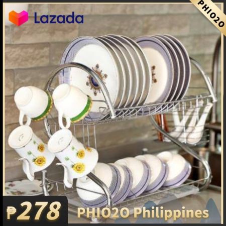 2in1 Arrival 2 Layer Stainless Dish Drainer home kitchen hanging dish tableware drying rack 2 tiers drying holder