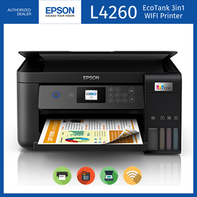 Epson L4260 Printer Scanner Copier or Xerox 3 in 1 CISS Continuous Printer WiFi Auto Duplex with One Set Original Epson 001 Ink Black Cyan Magenta | Wink Printer Solutions | PH