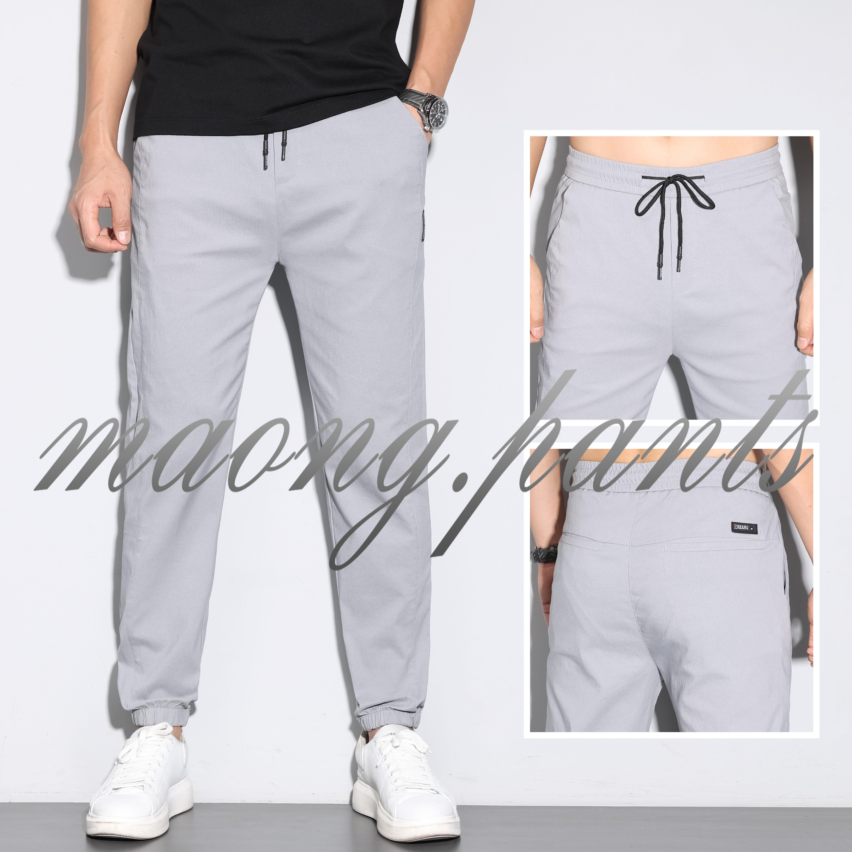 Light Grey Joggers Pants Plain Fashion Trend Korean Style Pants