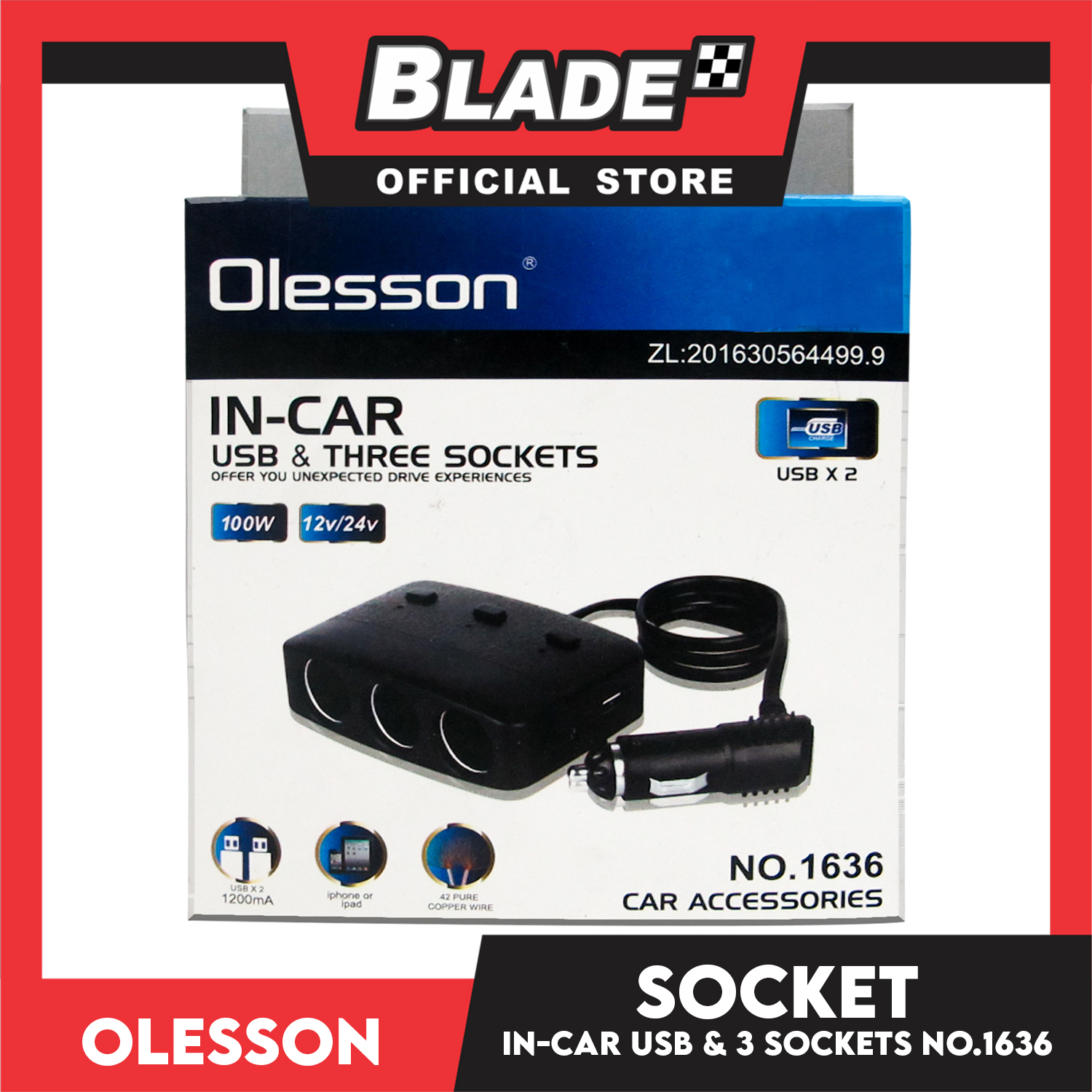 Olesson In-Car Usb & Three Sockets 1636 | Lazada PH