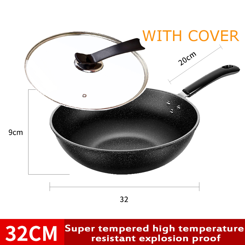 Klasse Non Stick Wok Frying Pan Original With Cover Maifan Stone Wok