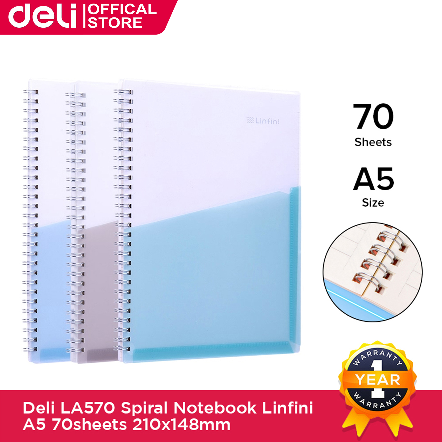 Deli A5 Spiral Notebook For School Supplies With Hard Cover 70 Sheets ...