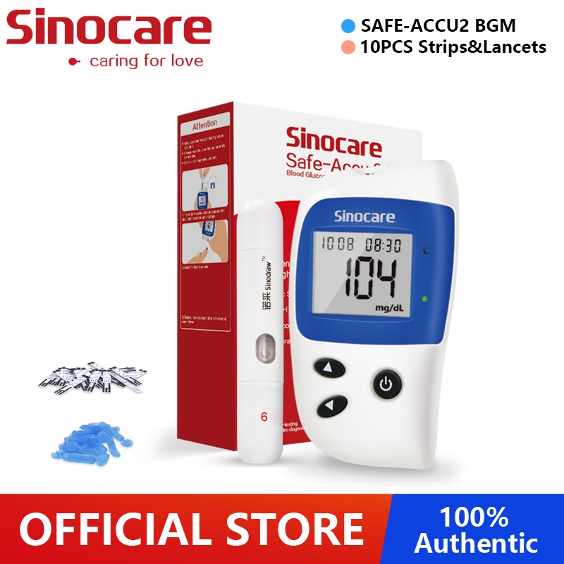 Sinocare Safe-Accu2 Blood Monitor Glucose Diabetes Test Kit Sugar Blood ...