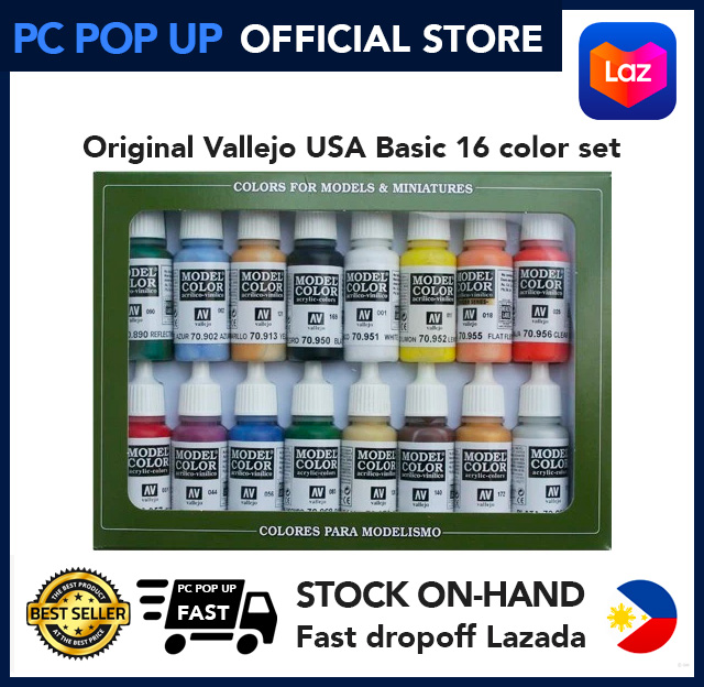 Acrylic colors set Vallejo Model Color 16 color Set 70140 Basic Colors Usa  (16)