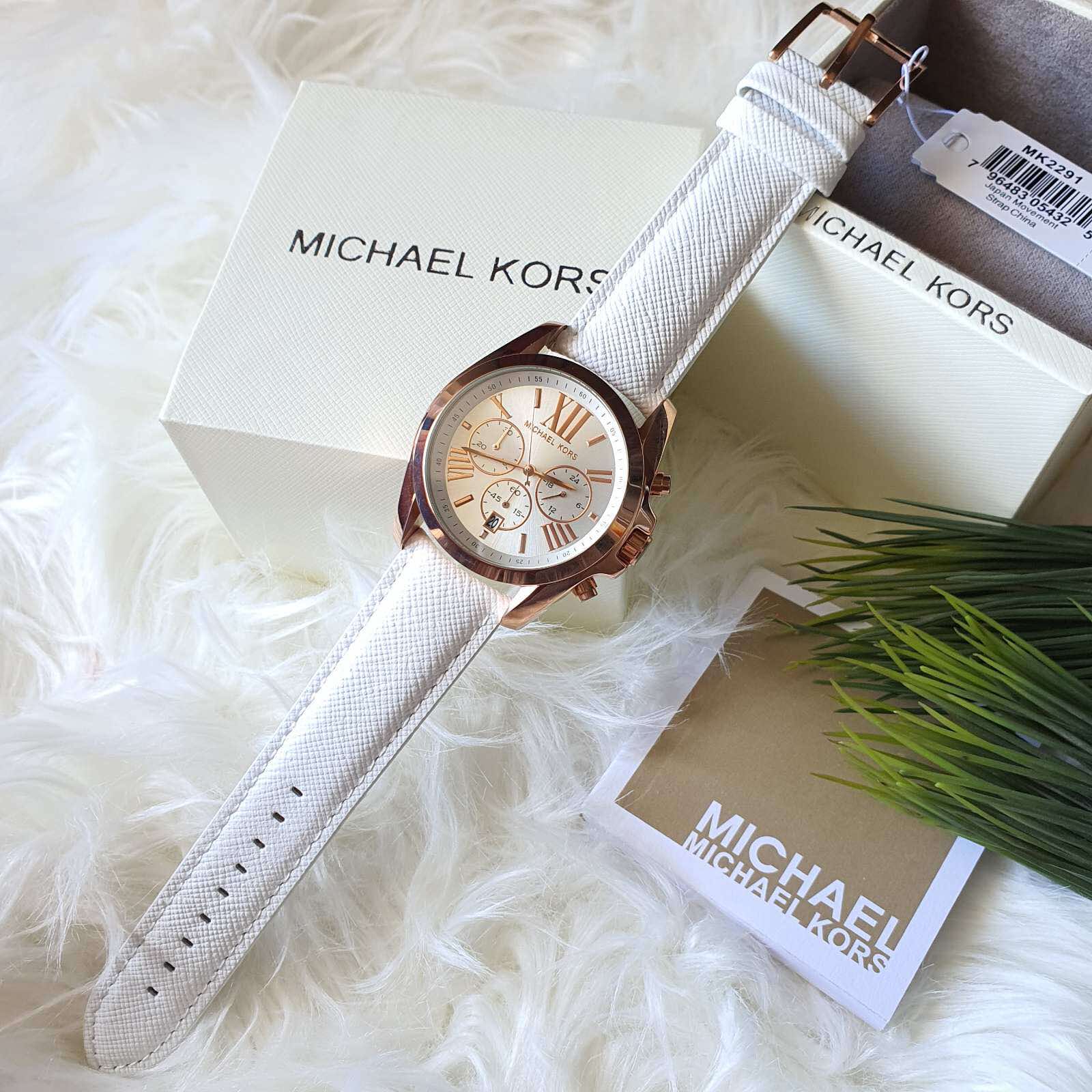 Michael Kors Unisex Watch - MK2291 Oversize Bradshaw Chronograph Silver  Dial Rose Gold Stainless Steel Bezel White Leather Strap | Lazada PH