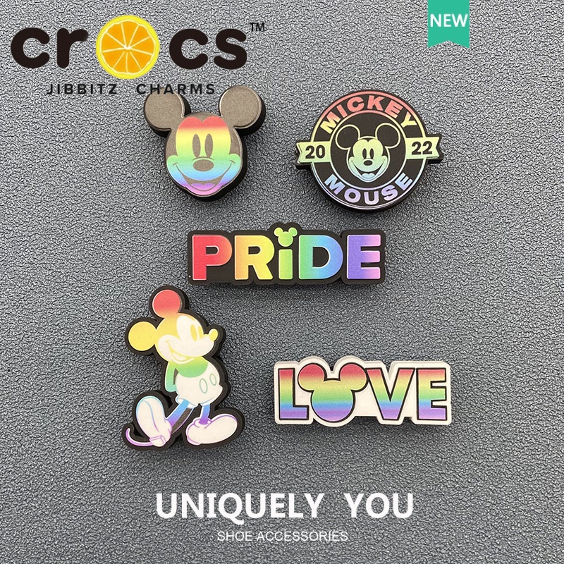 CROCS Jibbitz 5 Pk Disney Rainbow Celebration LGBTQ Pride Shoe Charms