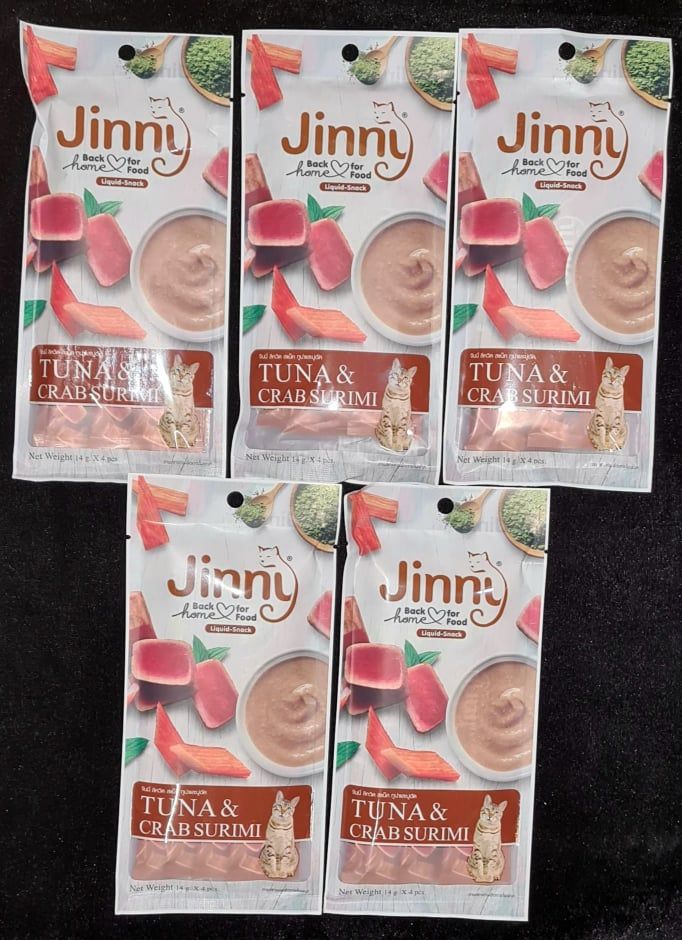 5packs Tuna & Crab Surimi flavor JINNY LIQUID SNACK CAT TREAT 4pcs. sticks 14g. Lazada PH