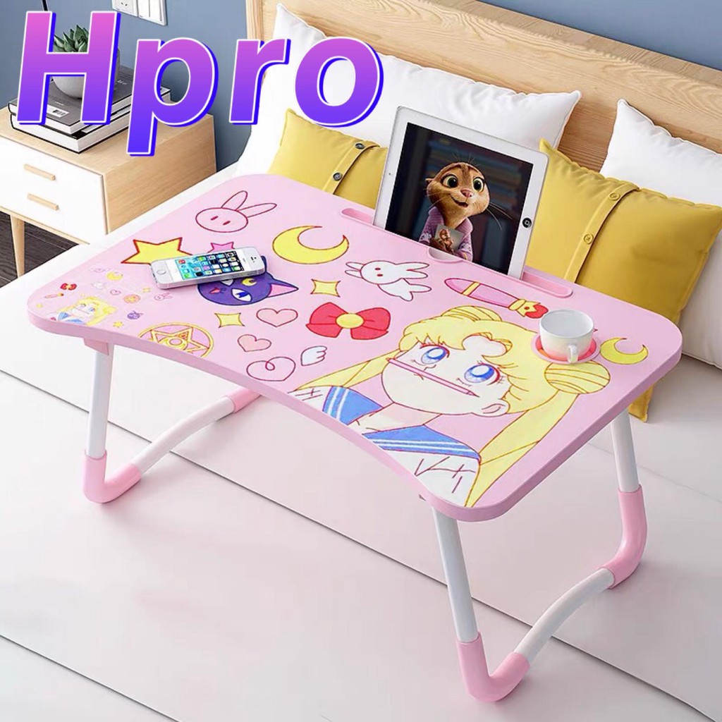 Foldable Laptop Table Stand Natural Wood With Cup Holder Bed and Floor