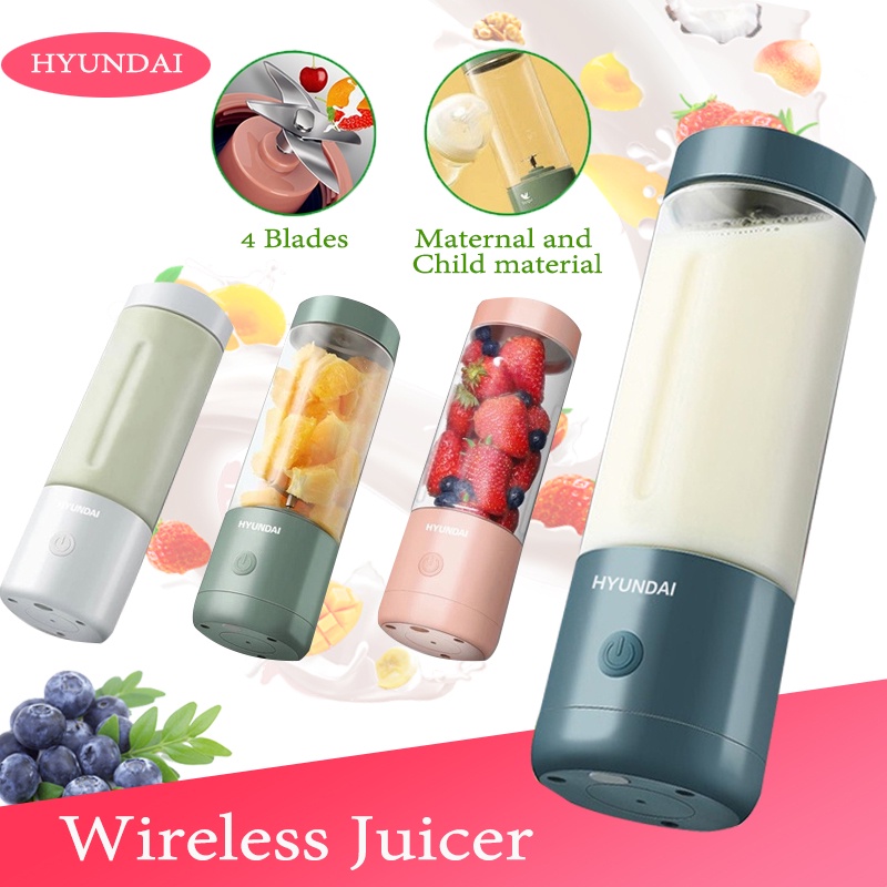 HYUNDAI 1500mAh 4Blade Juice Blender 400ML Wireless Portable Juicer