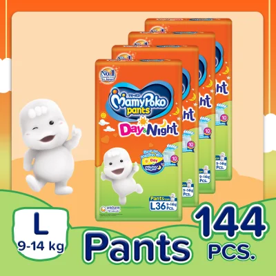 [DIAPER SALE] MamyPoko Day & Night Large (9-14 kg) - 36 pcs x 4 packs (144 pcs) - Pants Diaper