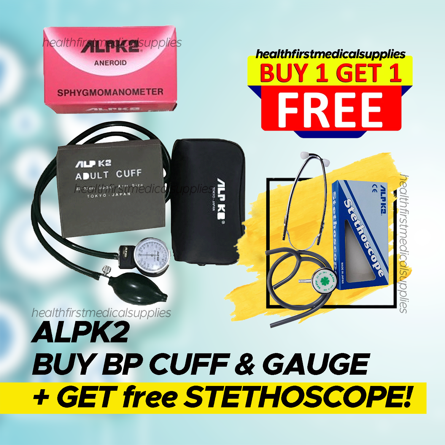 MADE IN JAPAN ALPK2 BLOOD PRESSURE SET SPHYGMOMANOMETER, CUFF