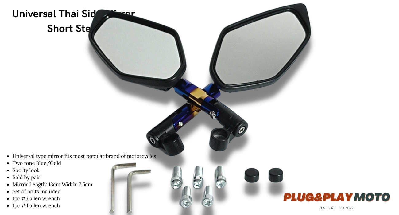 Titanium Universal Short Stem Side Mirror With Bolts and Allen Wrench ...