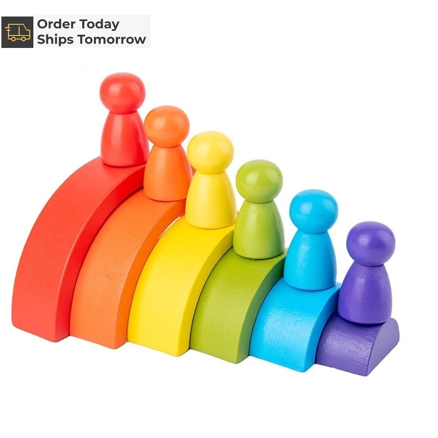 Montessori Toddler Wooden Toys Wooden Rainbow Stacker with peg - Main Image