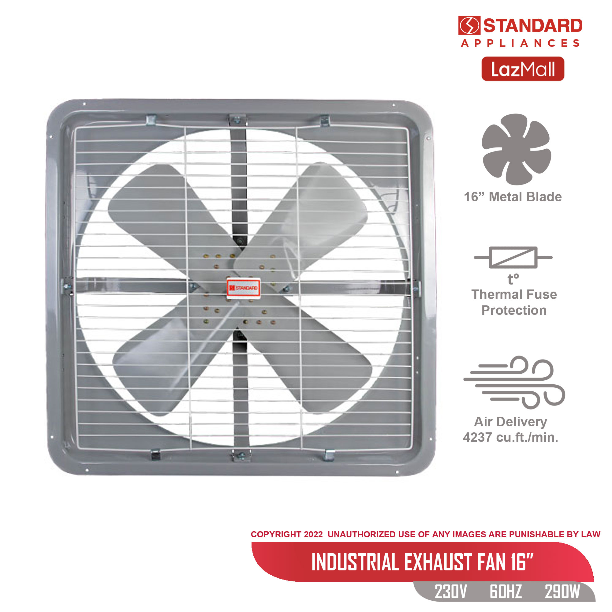 Standard Exhaust Fan 16" Industrial Exhaust Fan Metal Blade EX16