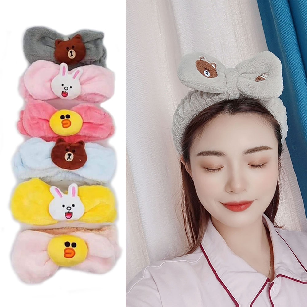 SUN SIGN】Korean cute hairband hair head Brown Bear Corny Rabbit Little  Yellow Duck hoop headband plush wash face make up accessories | Lazada PH