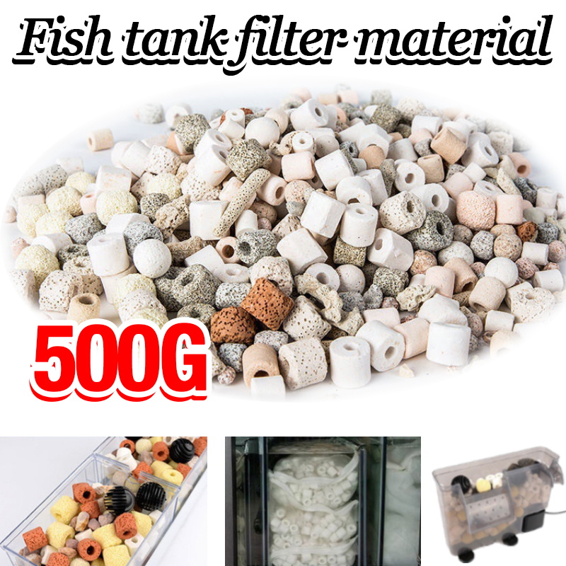 500g Aquarium Filter Media Activated Carbon Bio Balls Ceramic Rings With  Mesh Bag