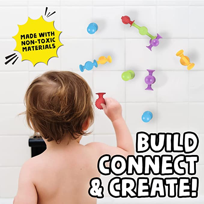 BUNMO Textured Suction Bath Toys 10pcs, Connect, Build, Create, No Mold  Bath Toy